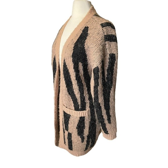 Vero Moda Zelma Coatigan Cardigan Super Soft Long Length Pockets Large Tan Black - Picture 2 of 10